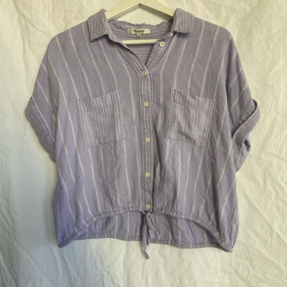 Madewell Linen-Blend Button-Up Drawstring Shirt in
Stripe-Play Size Medium - Picture 3 of 14